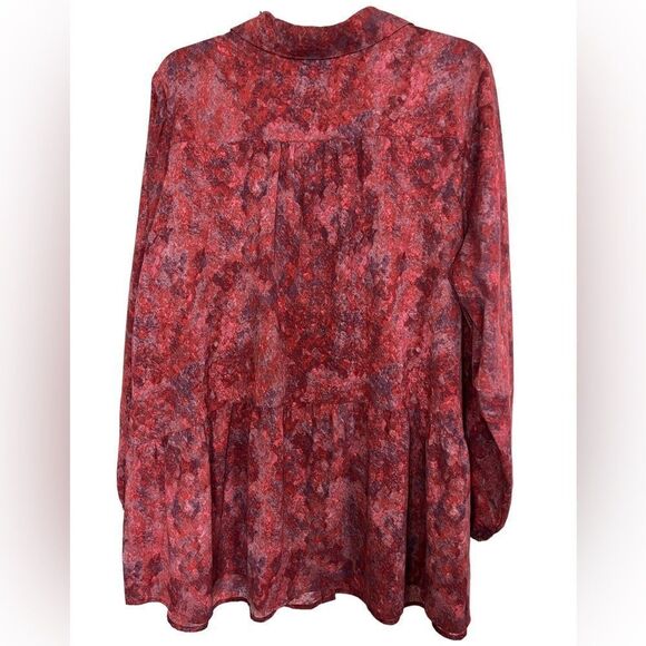 Logo by Lori Goldstein Red/Purple Abstract Lagenlook Peplum Hem Tunic 1X - Picture 2 of 8